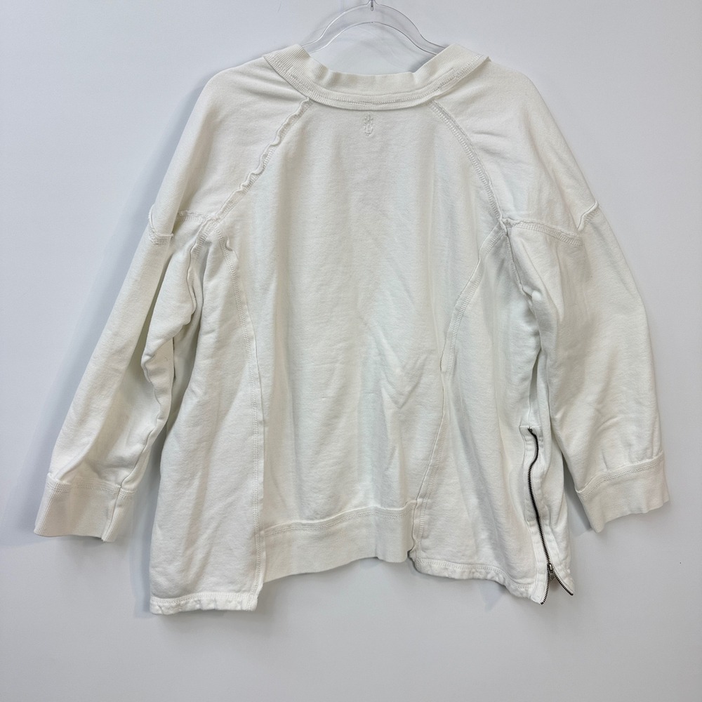 Free People On the Rise Pullover Women Small? White Oversized V-Neck Side Zip - Picture 3 of 12